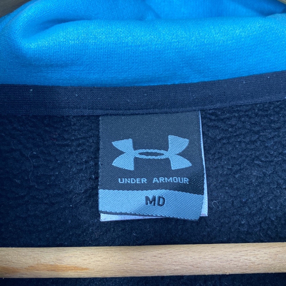 Under Armour Full Zip Fleece Lined Hoodie Black w/ Sky Blue Hood Size: Medium - Picture 3 of 3